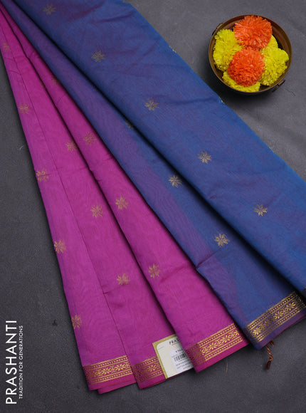 Pink & Blue Semi Maheshwari Cotton - Buttas