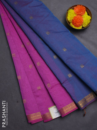 Pink & Blue Semi Maheshwari Cotton - Buttas