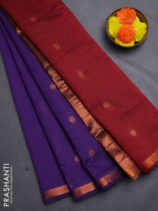 Purple & Maroon Semi Maheshwari Cotton - Buttas