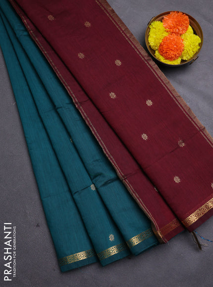 Peacock Green & Maroon Semi Maheshwari Cotton - Buttas