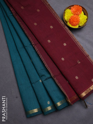 Peacock Green & Maroon Semi Maheshwari Cotton - Buttas