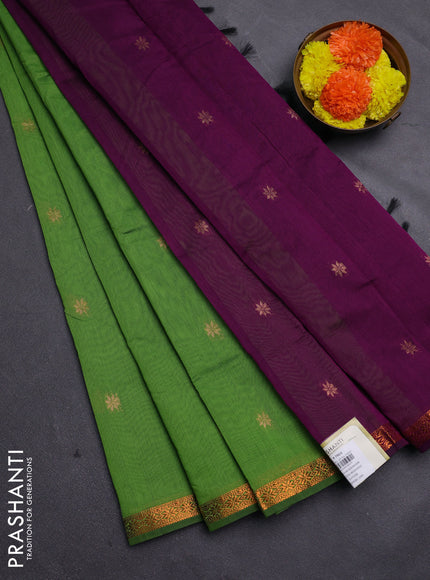 Green & Purple Semi Maheshwari Cotton - Buttas
