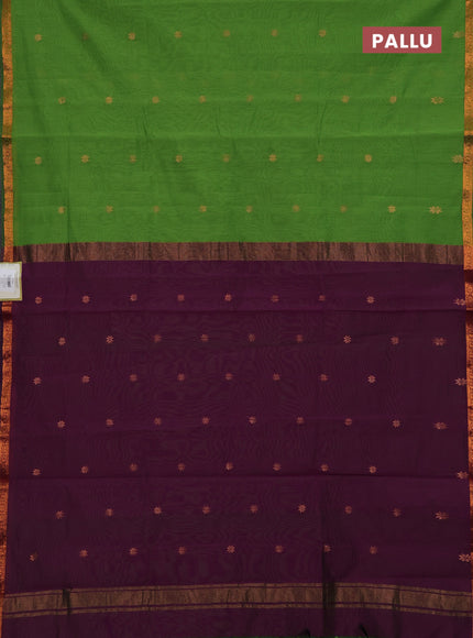 Green & Purple Semi Maheshwari Cotton - Buttas