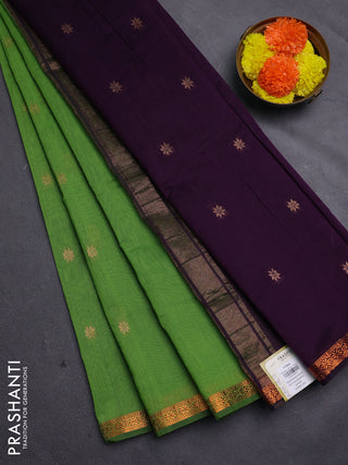 Green & Purple Semi Maheshwari Cotton - Buttas