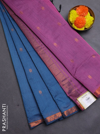 Blue & Mauve Pink Semi Maheshwari Cotton - Buttas