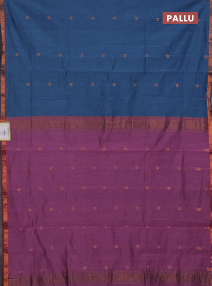 Blue & Mauve Pink Semi Maheshwari Cotton - Buttas