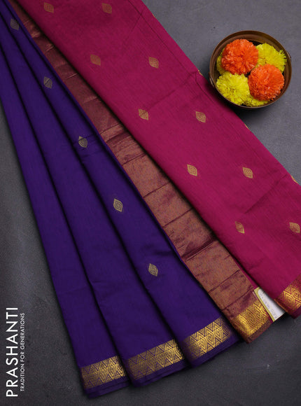 Navy Blue and Pink Semi Maheshwari Cotton - Buttas