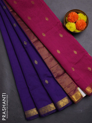 Navy Blue and Pink Semi Maheshwari Cotton - Buttas