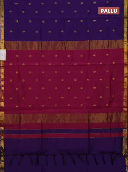Navy Blue and Pink Semi Maheshwari Cotton - Buttas