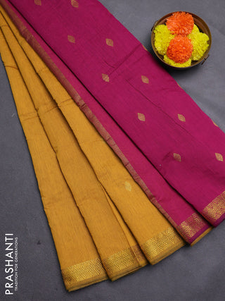 Mustard Yellow & Magenta Pink Semi Maheshwari Cotton - Buttas