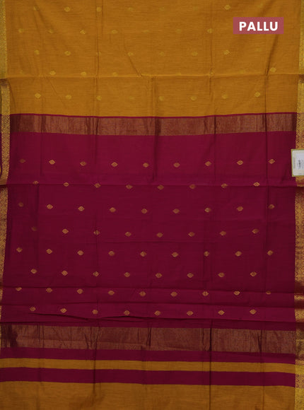 Mustard Yellow & Magenta Pink Semi Maheshwari Cotton - Buttas