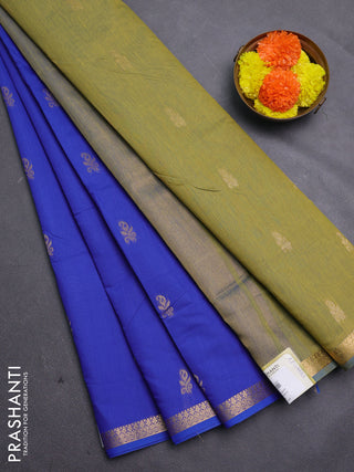 Blue & Green Semi Maheshwari Cotton - Buttas