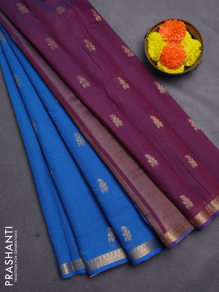 Blue & Wine Semi Maheshwari Cotton - Buttas
