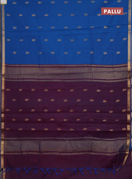Blue & Wine Semi Maheshwari Cotton - Buttas