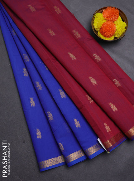 Blue & Maroon Semi Maheshwari Cotton - Buttas