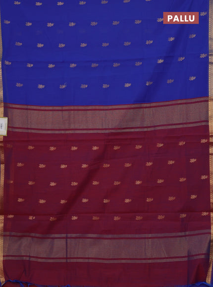 Blue & Maroon Semi Maheshwari Cotton - Buttas