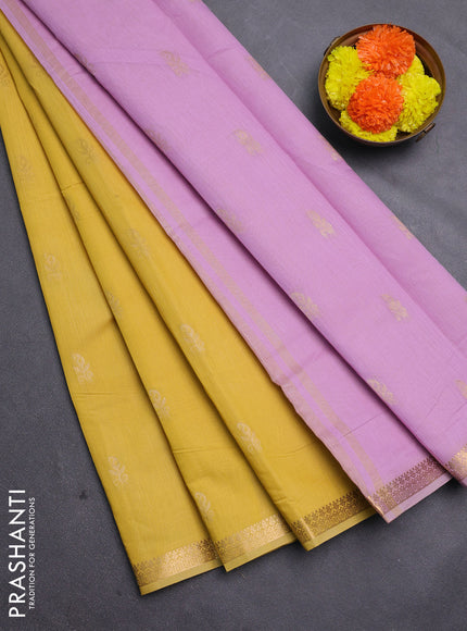 Mustard Yellow & Mauve Pink Semi Maheshwari Cotton - Buttas