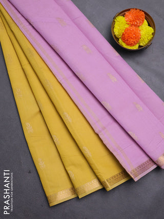 Mustard Yellow & Mauve Pink Semi Maheshwari Cotton - Buttas