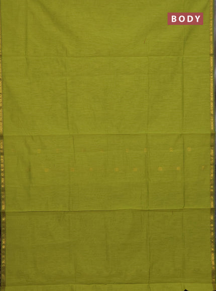 Lime Green & Wine Semi Maheshwari Cotton - Buttas