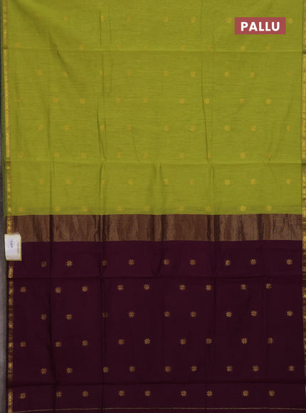 Lime Green & Wine Semi Maheshwari Cotton - Buttas