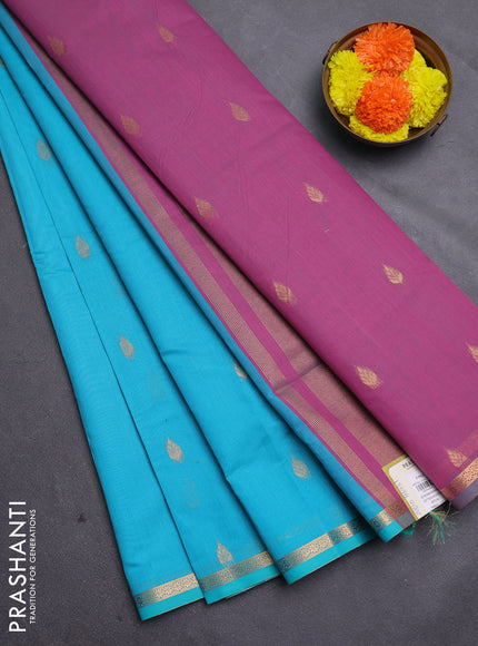Teal Blue & Mauve Pink Semi Maheshwari Cotton - Buttas