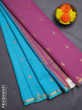 Teal Blue & Mauve Pink Semi Maheshwari Cotton - Buttas