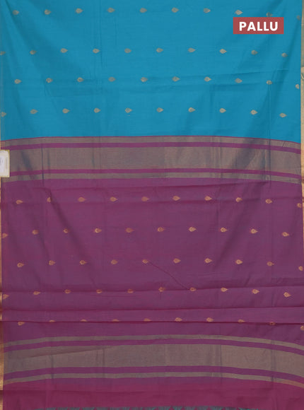 Teal Blue & Mauve Pink Semi Maheshwari Cotton - Buttas