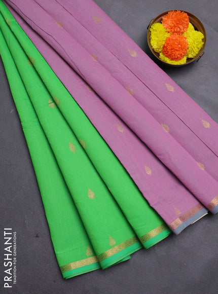Green & Mauve Pink Semi Maheshwari Cotton - Buttas