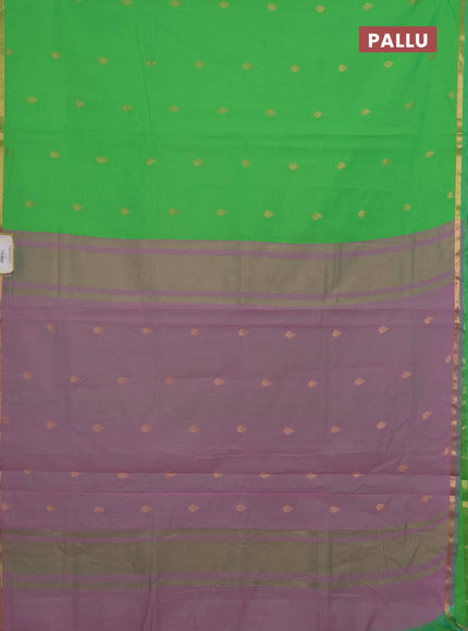 Green & Mauve Pink Semi Maheshwari Cotton - Buttas
