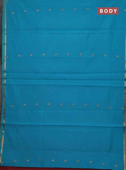 Teal Blue & Maroon Semi Maheshwari Cotton - Buttas