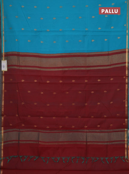 Teal Blue & Maroon Semi Maheshwari Cotton - Buttas