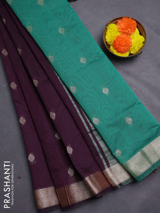 Wine & Pastel Green Semi Maheshwari Cotton - Buttas