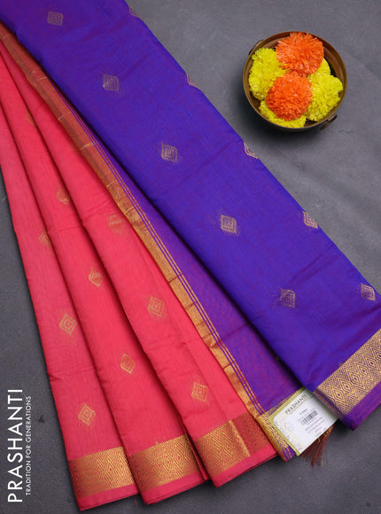 Candy Pink & Violet Semi Maheshwari Cotton - Buttas