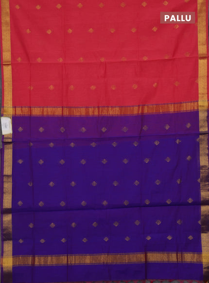 Candy Pink & Violet Semi Maheshwari Cotton - Buttas