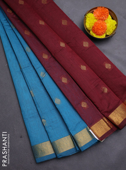 Blue & Maroon Semi Maheshwari Cotton - Buttas