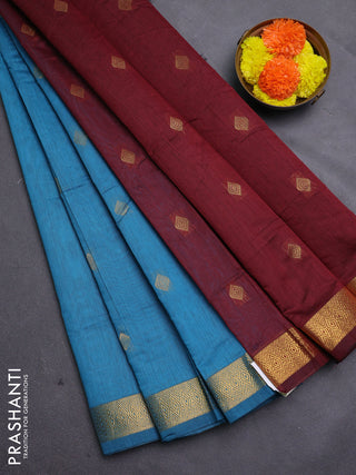Blue & Maroon Semi Maheshwari Cotton - Buttas