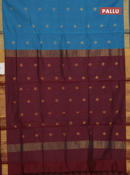Blue & Maroon Semi Maheshwari Cotton - Buttas