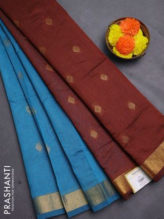 Blue & Brown Semi Maheshwari Cotton - Buttas