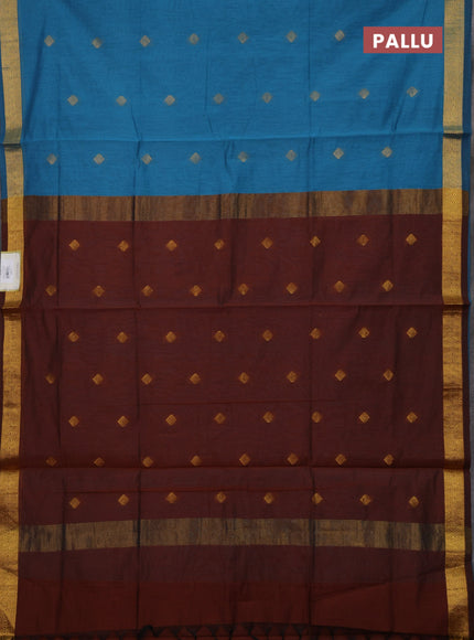 Blue & Brown Semi Maheshwari Cotton - Buttas