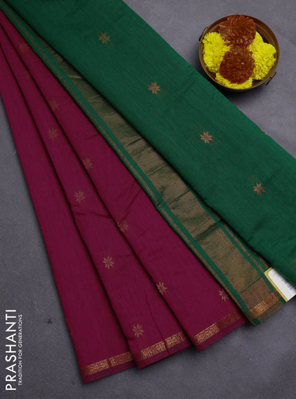 Magenta Pink & Green Semi Maheshwari Cotton - Buttas