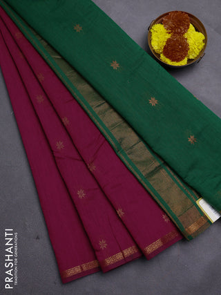 Magenta Pink & Green Semi Maheshwari Cotton - Buttas