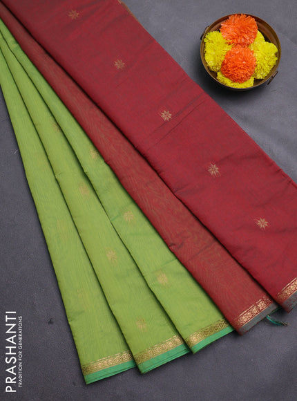 Maroon & Green Semi Maheshwari Cotton - Buttas