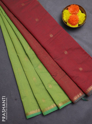 Maroon & Green Semi Maheshwari Cotton - Buttas