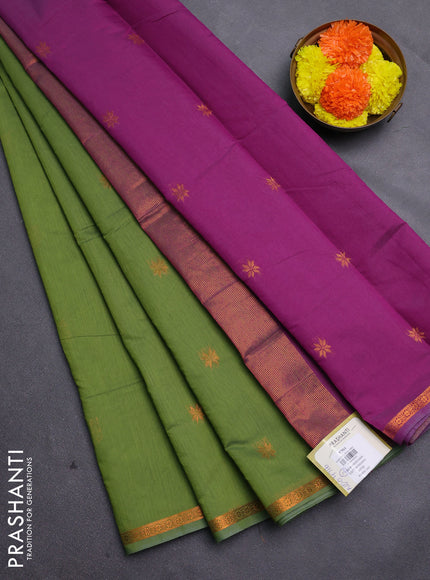 Green & Purple Semi Maheshwari Cotton - Buttas