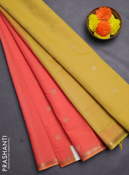 Peach Orange & Mustard Yellow Semi Maheshwari Cotton - Buttas