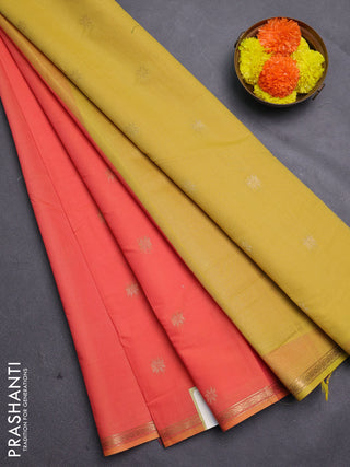 Peach Orange & Mustard Yellow Semi Maheshwari Cotton - Buttas