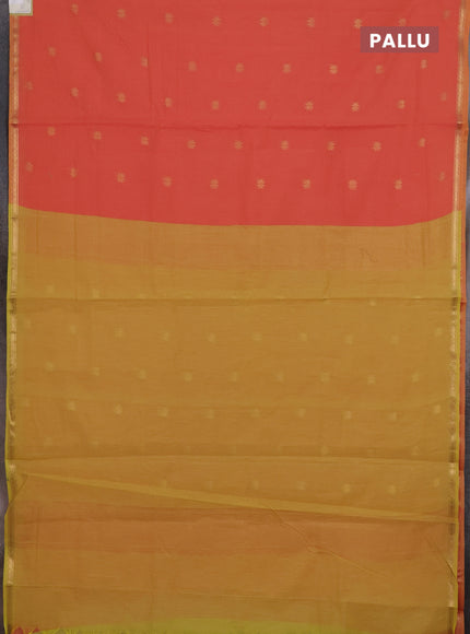 Peach Orange & Mustard Yellow Semi Maheshwari Cotton - Buttas