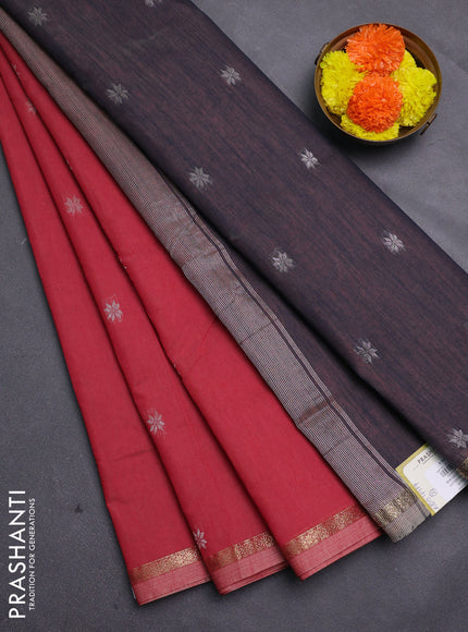 Maroon & Grey Semi Maheshwari Cotton - Buttas