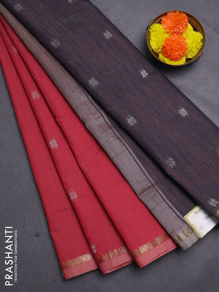 Maroon & Grey Semi Maheshwari Cotton - Buttas