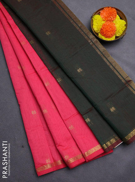 Candy Pink & Green Semi Maheshwari Cotton - Buttas